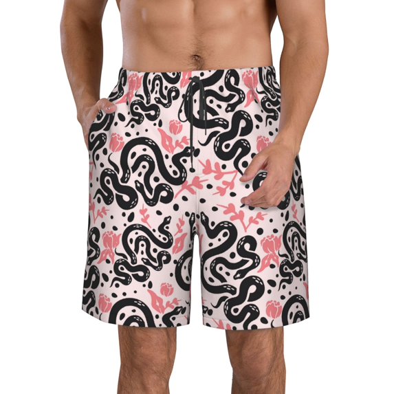 Goofa Black Snake Printed Mens Swim Trunks Summer Quick Dry Short Beach Swimwear Bathing Suits-XX-Large