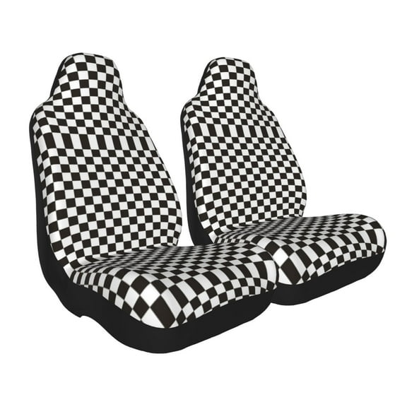 Goofa Black and White Checkerboard Printed Car Seat Covers, Automotive Seat Covers for Cars Trucks and SUVs, Quick Setup Universal Fit Elastic Seat Covers-1