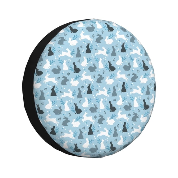 Goofa Black White Gray Rabbit Pattern Universal Tire Cover for Jeep, SUV, Truck, and Trailer – Waterproof, UV-Resistant,Easy to Install, Fits 14"-17" Tires-17 inch