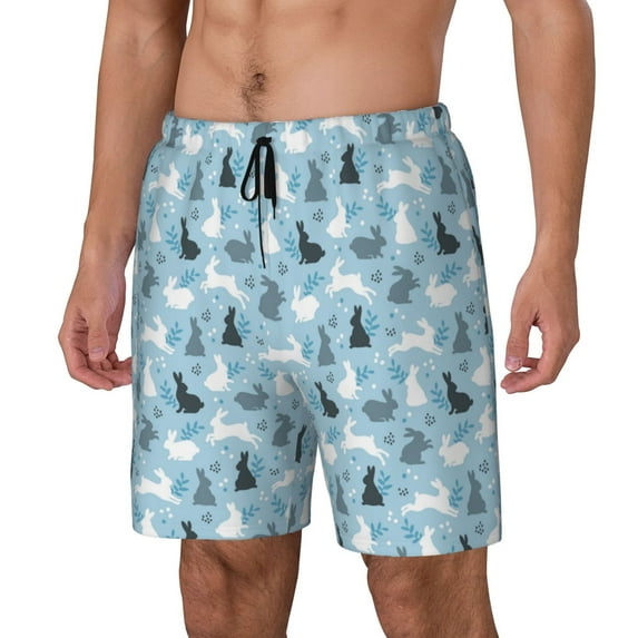 Goofa Black White Gray Rabbit Printed Men's Swim Trunks Board Shorts Quick Dry Mens Swimming Trunks with Compression Liner,Breathable Fit Hawaii Beach Shorts-3X-Large