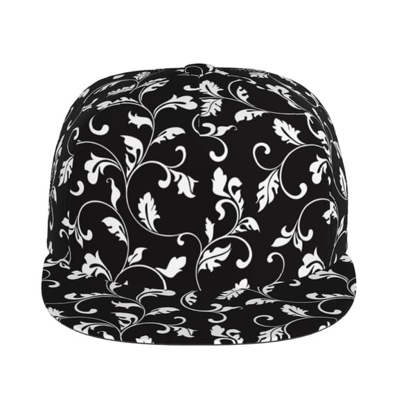 Goofa Black White Leaves Printed Men's Baseball Cap,Straight Brim Hat,Golf Dad Hat,Versatile Style,Sun Protection Cap,Travel Hat