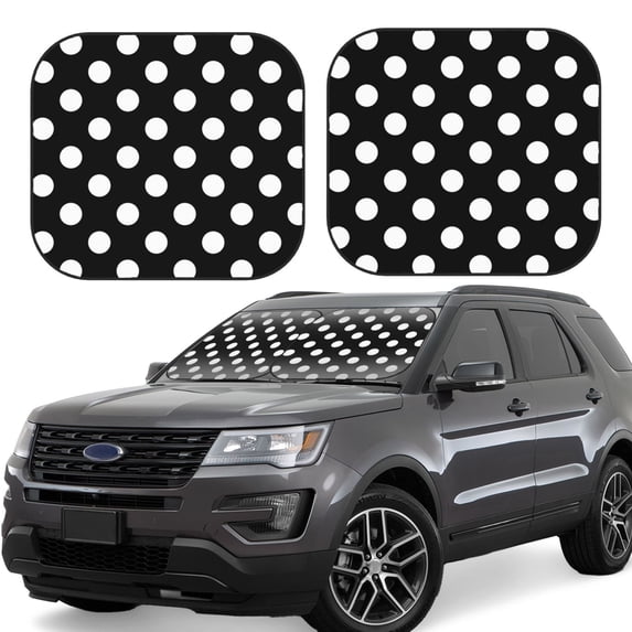 Goofa Black and White Polka Dot Pattern 2 Piece Car Windshield Sun Shade Foldable | Front Windshield Shade for Sun, Heat and UV Rays | Sunshade for Car Front Window-Large