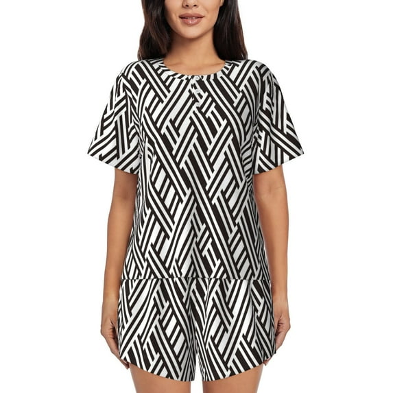 Goofa Black White Stripes for Womens Cotton 2 Piece Pajamas Set Classic Short Sleeve Pjs Set Soft Button Down Sleepwear Loungewear-4X-Large