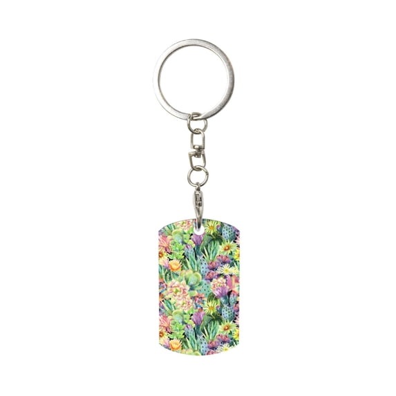 Goofa Blooming Cactus Printed Rectangular Metal Keychain Bag Charm Floral Charm for Purse Keys Metal Keyring Gift for Women Accessories