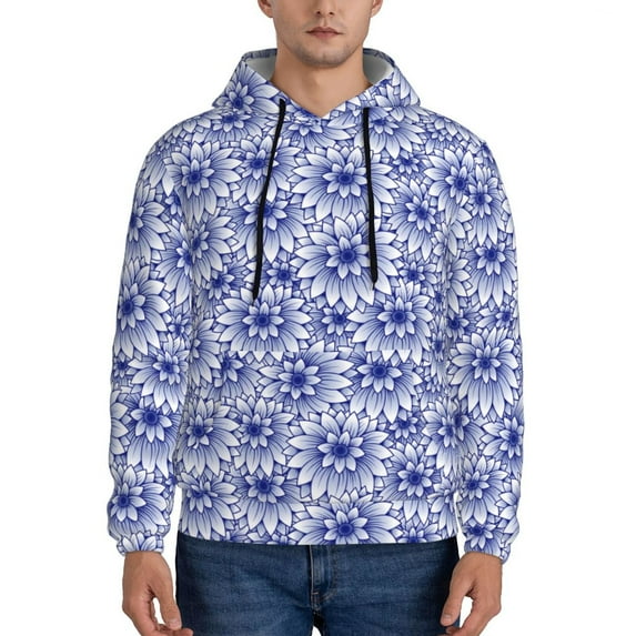 Goofa Blue And White Flowers for Men's Hooded Sweatshirt - Lightweight Pullover Hoodie with Kangaroo Pocket, Perfect for Everyday Wear-3X-Large