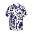 thumbnail image 1 of Goofa Blue And White Porcelain Pattern Hawaiian Shirt for Men, Unisex Summer Beach Casual Short Sleeve Button Down Shirts,Aloha Tropical Floral print shirt-Small, 1 of 9
