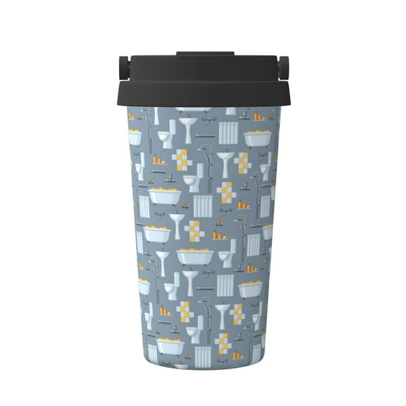 Goofa Blue Bathroom for Insulated Travel Coffee Mug Spill Proof Leak Proof 16 OZCoffee Tumbler Reusable Coffee Cups with Lids Thermos for Hot and Cold Drink
