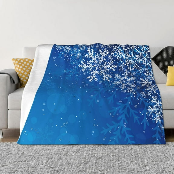Goofa Blue Christmas With Snowflakes Pattern Fleece Throw Blanket for Couch, Soft Checkered Flannel Blanket for Sofa, Warm Cozy Decorative Blanket Fall Decor Gift-40"x30"