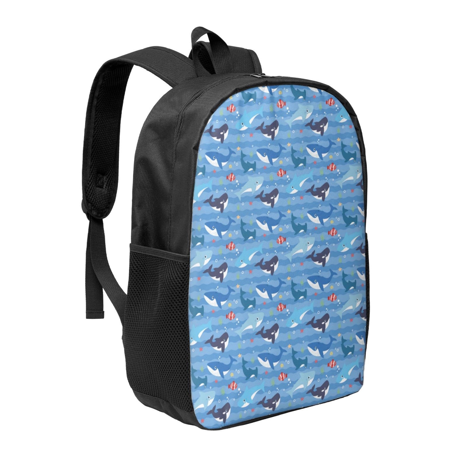 Goofa Blue Fish Pattern 17in Student Backpack - School, Travel, Work ...