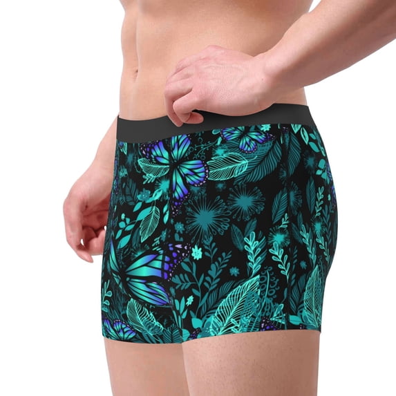 Goofa Blue Floral with Butterflies Printed Men's Boxer Briefs Underwear, Moisture-Wicking Underwear, Trunk,Soft and Breathable Cotton Underwear-Medium