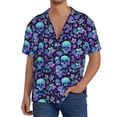 thumbnail image 1 of Goofa Blue Flower Skull Printed Men's Casual Short-sleeved Shirt,Lightweight Breathable Button-down,Summer Casual men's top,Versatile Fashion shirt-3X-Large, 1 of 7