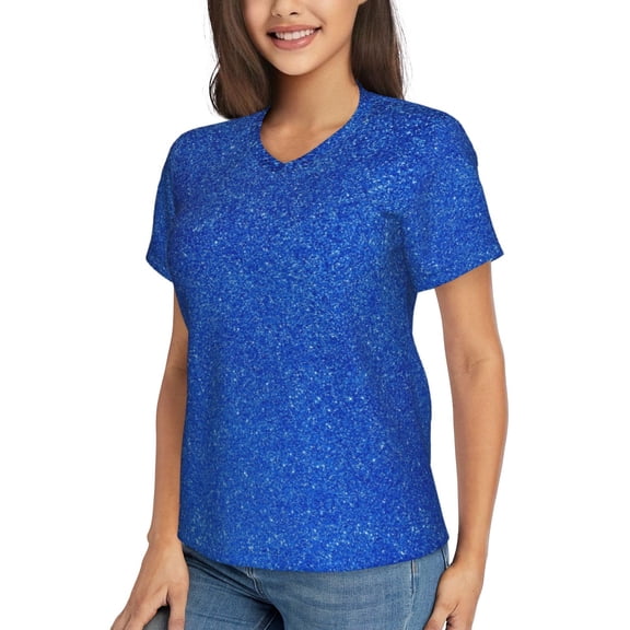 Goofa Blue Glitter Pattern Women's Slim-Fit Short-Sleeve V-Neck T-Shirt,Classic-Fit Short-Sleeve V-Neck T-Shirt-Small