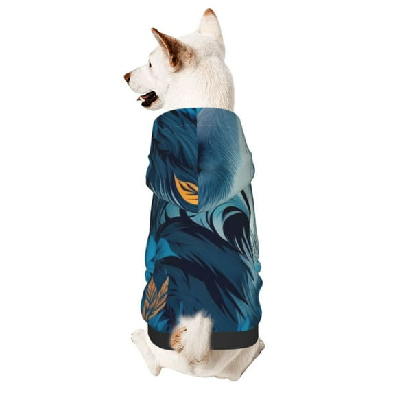 Goofa Blue Iceberg Leaf Wolf Pattern Small Dog Sweater Hoodies Pet Grey Hooded Soft Fleece Sweatshirts with Pocket Fall Winter Puppy Cat Sweaters Warm Clothes-X-Small