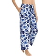 thumbnail image 1 of Goofa Blue Ink Flowers Printed Soft Pajama Pants for Women, Wide Leg Comfy Casual Lounge Yoga Pants-Small, 1 of 9
