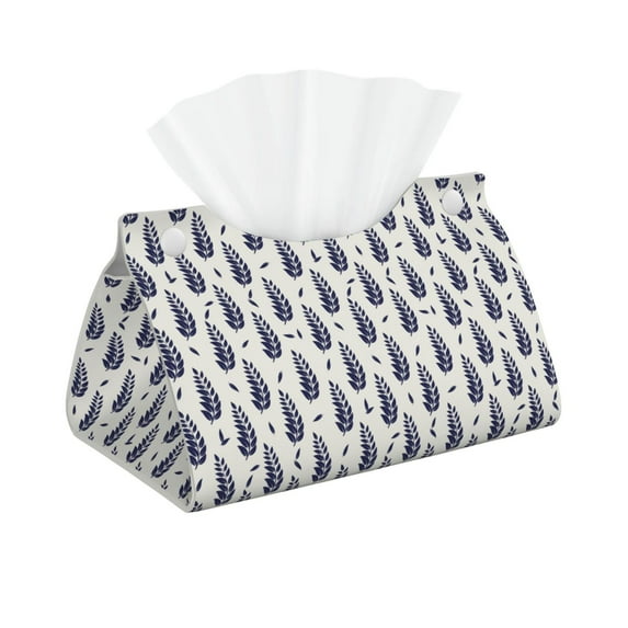 Goofa Blue Leaves Pattern Triangle Square Tissue Box Cover, Modern PVC Leathe Facial Paper Holder,Decorative Holder/Organizer for Bathroom Vanity Countertop