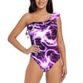 thumbnail image 1 of Goofa Blue Lightning Pattern Women's One Piece Swimsuits Tummy Control Bathing Suits Asymmetric One Shoulder Swimwear-Large, 1 of 6