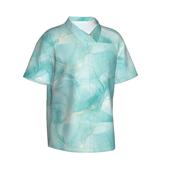 Goofa Blue Marble Hawaiian Shirt for Men, Unisex Summer Beach Casual Short Sleeve Button Down Shirts,Aloha Tropical Floral print shirt-3X-Large