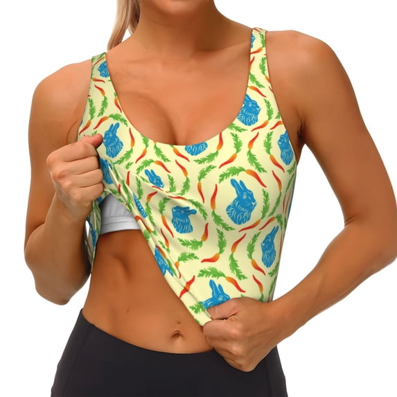 Goofa Blue Rabbit Printed Sports Bras for Women, High Impact Running Bra Workout Crop Tank Tops Longline Sports Bra Push up-Small