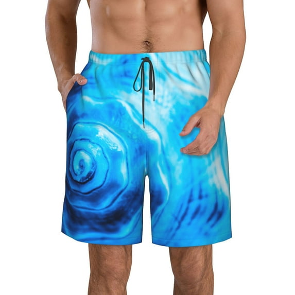 Goofa Blue Shell Printed Mens Swim Trunks Summer Quick Dry Short Beach Swimwear Bathing Suits-Medium