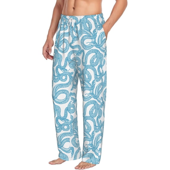 Goofa Blue Snake Printed Soft Pajama Pants for Men, Wide Leg Comfy Casual Lounge Yoga Pants-Medium