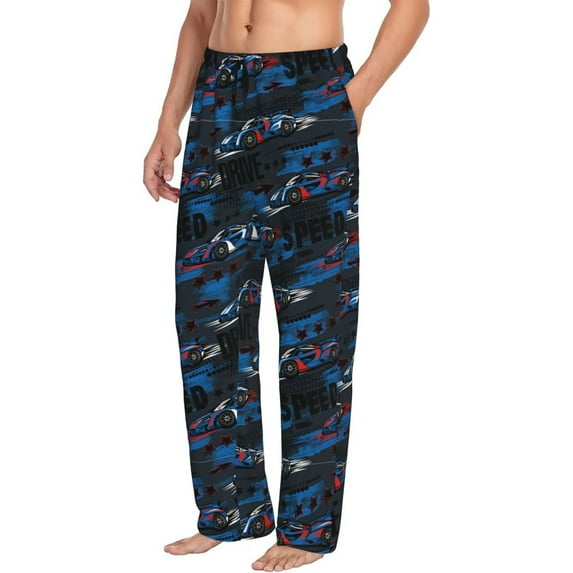 Goofa Blue Sports Car Printed Soft Pajama Pants for Men, Wide Leg Comfy Casual Lounge Yoga Pants-Medium
