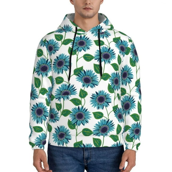 Goofa Blue Sunflowers for Men's Hooded Sweatshirt - Lightweight Pullover Hoodie with Kangaroo Pocket, Perfect for Everyday Wear-XX-Large