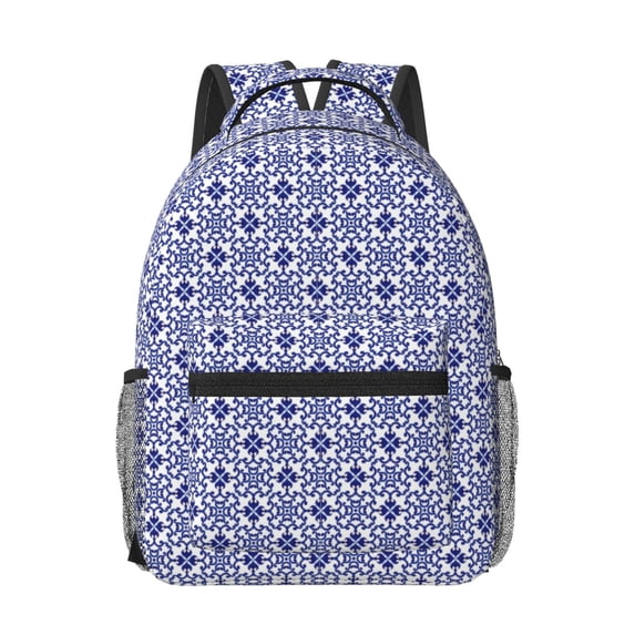 Goofa Blue And White Porcelain Chinaware Pattern Comfortable Student Backpack - Ergonomic Design, Durable, Water-Resistant, Multi-Compartment,Travel, and Outdoor Activities