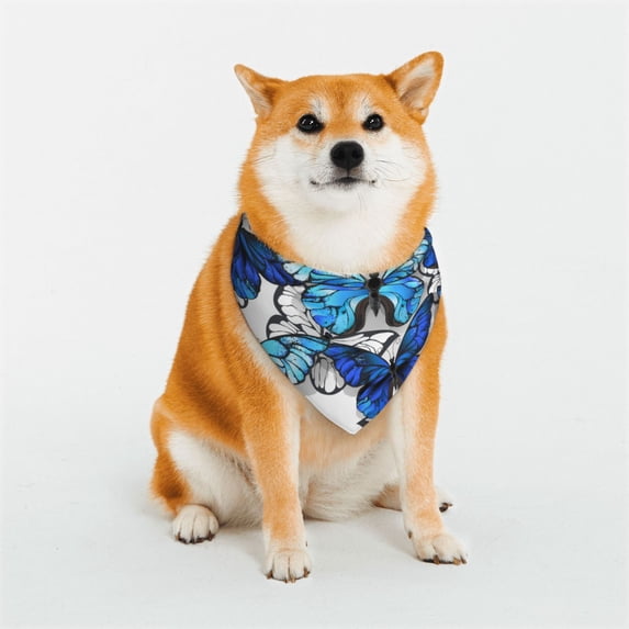 Goofa Blue and White Butterflies Pattern Pet Scarf Bandana - Adjustable and Comfortable,Dog Scarf Bib Kerchief Breedfor Dogs and Cats-Medium