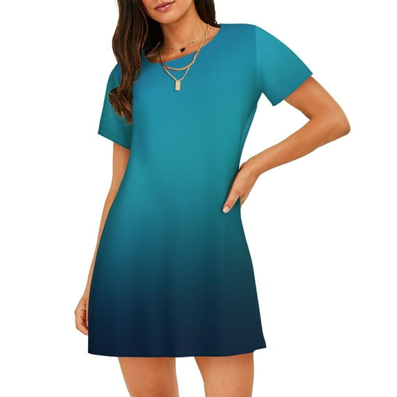 Goofa Blue to turquoise Print Women’s Cotton Nightdress – Short-Sleeved Sleep Dress, Casual Loose-Fit Lounge Wear, Comfortable and Stylish Sleepwear for Women