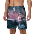thumbnail image 1 of Goofa Boat Lighthouse Storm Waves Printed Men's Swim Trunks Board Shorts Quick Dry Mens Swimming Trunks with Compression Liner,Breathable Fit Hawaii Beach Shorts-Large, 1 of 9