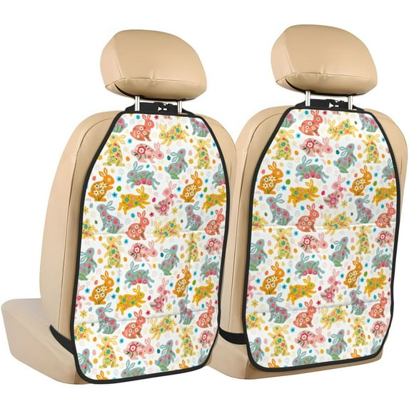 Goofa Boho Bunny Pattern Car Back Seat Protector for Kids (2 Pack) ,Anti-kick Storage Mat for Car Seats,Shields from Footprints