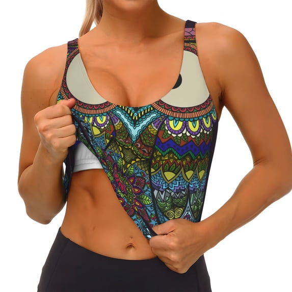Goofa Boho Owl Printed Sports Bras for Women, High Impact Running Bra Workout Crop Tank Tops Longline Sports Bra Push up-XX-Large