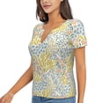 thumbnail image 1 of Goofa Boho Pattern Womens Deep V Neck Low Cut Tops Casual Summer Short Sleeve Ribbed Knit T-Shirts-X-Large, 1 of 5