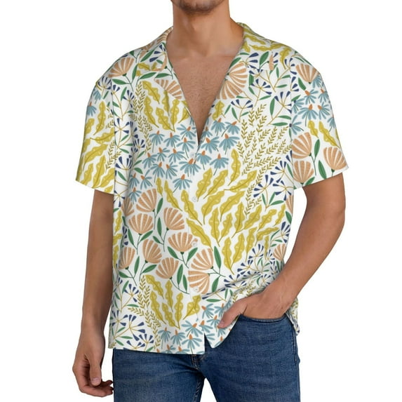 Goofa Boho Printed Men's Casual Short-sleeved Shirt,Lightweight Breathable Button-down,Summer Casual men's top,Versatile Fashion shirt-Large