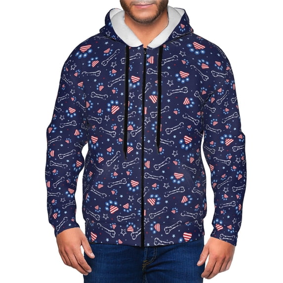 Goofa Bone And Star For American Pattern Mens Full-zip Hoodie, Zip-up Pullover Hooded Sweatshirt, Kangaroo Pocket Hoodie Ideal for Daily Wear, Travel, and Home-Medium