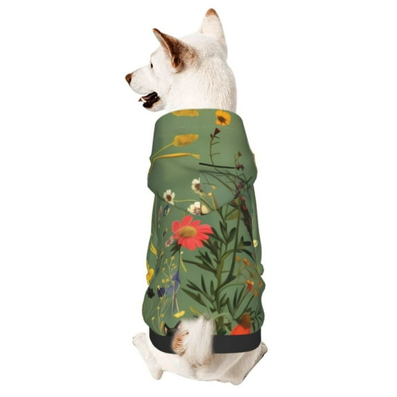 Goofa Botanical Garden With Cats Pattern Small Dog Sweater Hoodies Pet Grey Hooded Soft Fleece Sweatshirts with Pocket Fall Winter Puppy Cat Sweaters Warm Clothes-Large