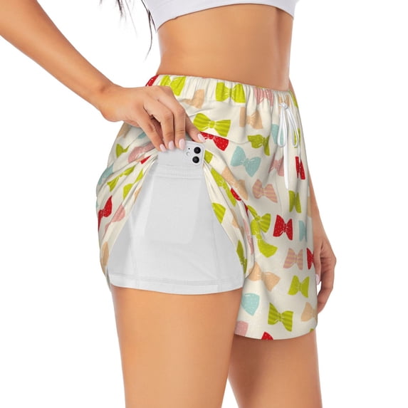 Goofa Bow Ties Printed Women 2 in 1 Running Shorts,Quick Dry Athletic Workout Shorts,High Waisted Athletic Shorts with Liner Pockets-XX-Large