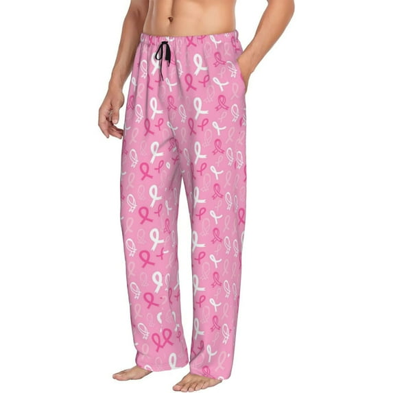 Goofa Breast Cancer Awareness (3) Printed Soft Pajama Pants for Men, Wide Leg Comfy Casual Lounge Yoga Pants-Large