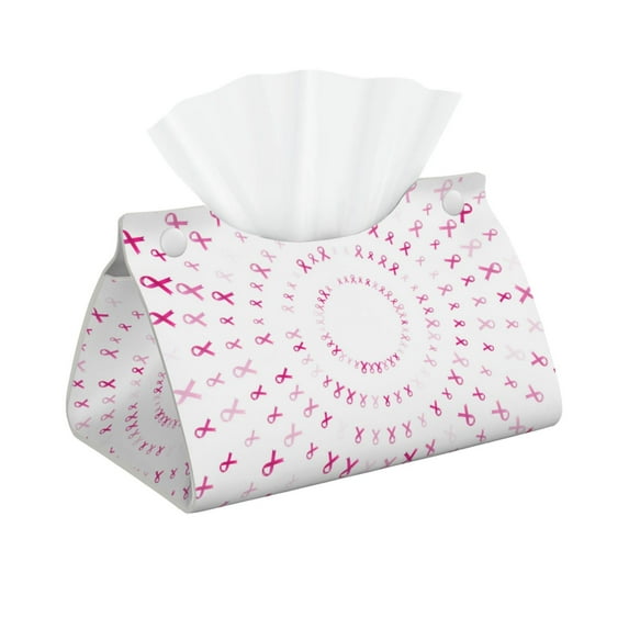 Goofa Breast Cancer Awareness (4) Pattern Triangle Square Tissue Box Cover, Modern PVC Leathe Facial Paper Holder,Decorative Holder/Organizer for Bathroom Vanity Countertop