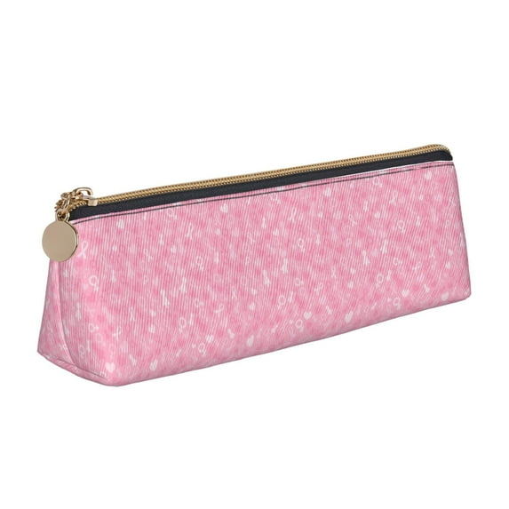 Goofa Breast Cancer Awareness Pattern Pencil Case Portable Stylish Triangle Pencil Pouch with Zipper Leather Cosmetic Pouch Bag Makeup Cosmetic Pencil Pouch