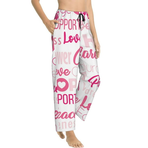 Goofa Breast Cancer Pink Ribbons Awareness (2) Printed Soft Pajama Pants for Women, Wide Leg Comfy Casual Lounge Yoga Pants-Small