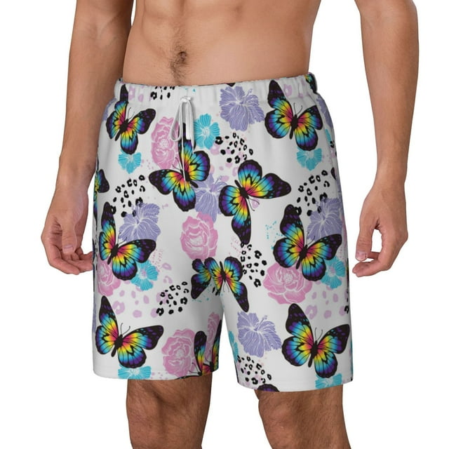 Goofa Bright Butterflies1 Printed Men's Swim Trunks Board Shorts Quick
