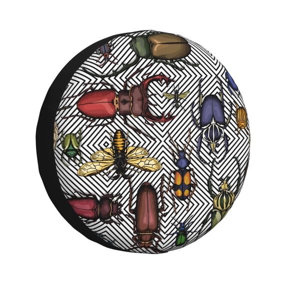 Goofa Bright Insects Pattern Universal Tire Cover for Jeep, SUV, Truck, and Trailer – Waterproof, UV-Resistant,Easy to Install, Fits 14"-17" Tires-14 inch