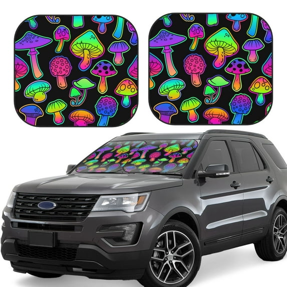 Goofa Bright Mushrooms Pattern 2 Piece Car Windshield Sun Shade Foldable | Front Windshield Shade for Sun, Heat and UV Rays | Sunshade for Car Front Window-Medium