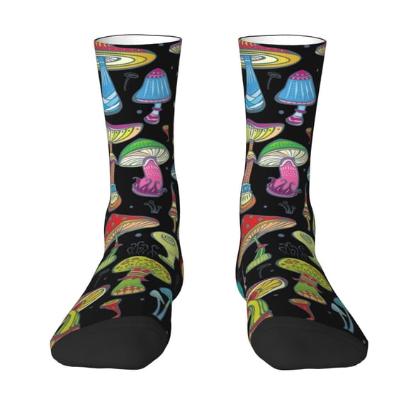 Goofa Bright Mushrooms Printed Men's Crew Socks, Soft Durable Breathable Moisture-Wicking with Odor Control Cotton socks