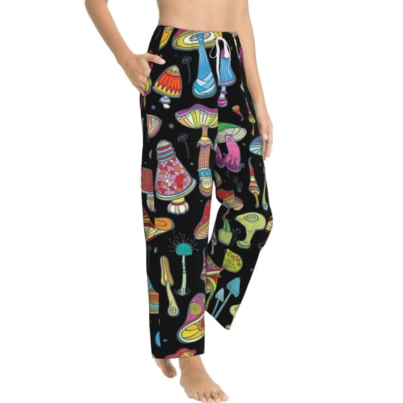 Goofa Bright Mushrooms Printed Soft Pajama Pants for Women, Wide Leg Comfy Casual Lounge Yoga Pants-Large