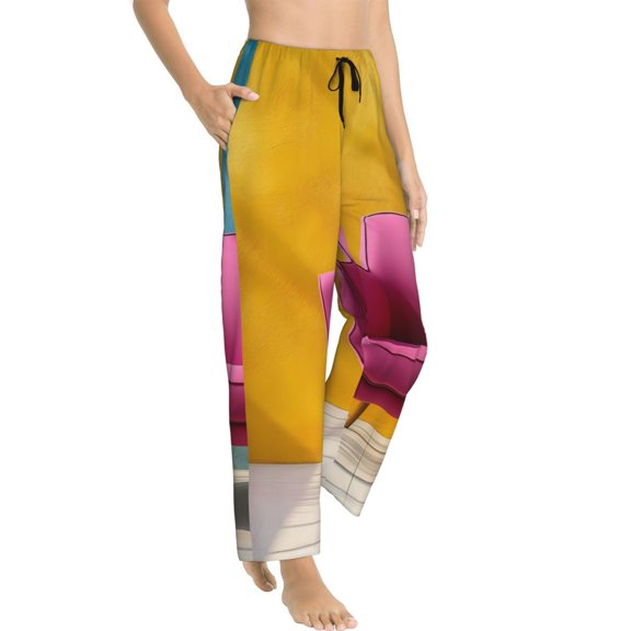 Goofa Bright Pink Chair Printed Soft Pajama Pants for Women, Wide Leg Comfy Casual Lounge Yoga Pants-Medium