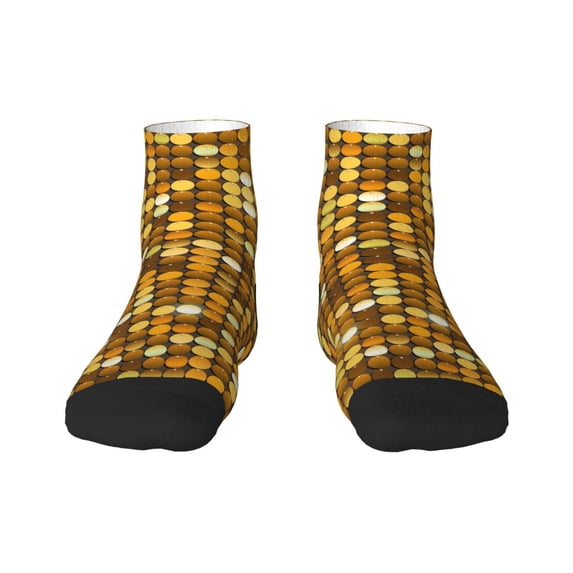 Goofa Bright Shiny Golden Pattern Non Slip Socks with Grips for Elderly, Crew Socks Yoga Hospital Socks Cushioned Sole Gripper Socks for Men Women