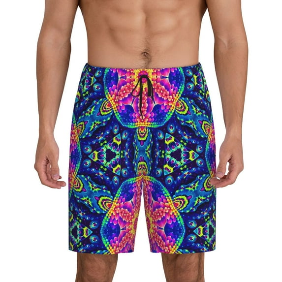 Goofa Bright Turtles Pattern Men's Pajama Short Sleep Shorts Soft Comfortable Breathable Pajamas Shorts with Pockets-Small