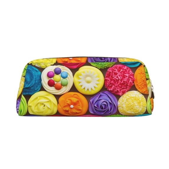 Goofa Brightly Colored Cupcakes Pattern Leather Pencil Case, Pencil Pouch, Pencil Bag, Pen Case, Pen Pouch, Pen Bag, Pencil Pouches, Pencil Bags,College Pencil Case